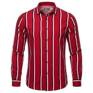 Nova Men Red White Black Striped Long Sleeve Button-Down Shirt Men's 3XL XXXL